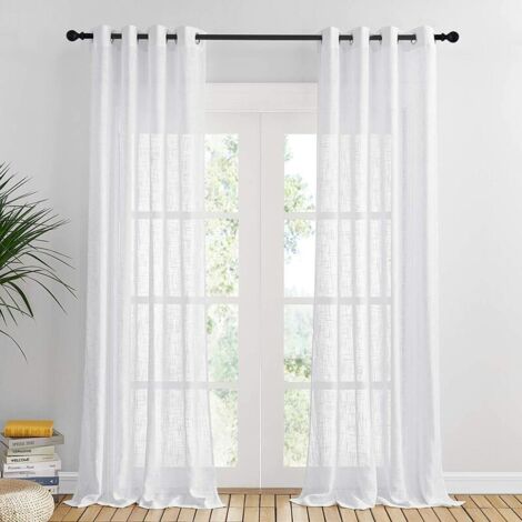 royaluxe -Rideau Voilage Blanc - Voi Draperies Fenêtre à Oeilts avec Motif de Croix Décoration de Maison Lumière Filtrer Soup Demi Transparent Mariage, L 132 x H 240 cm, 2 Pièces