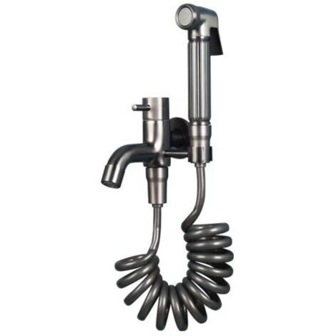 royaluxe -Robinet de baignoire avec douchette, support et tuyau de douche, salle de bain gris métallisé - mitigeur mural en laiton