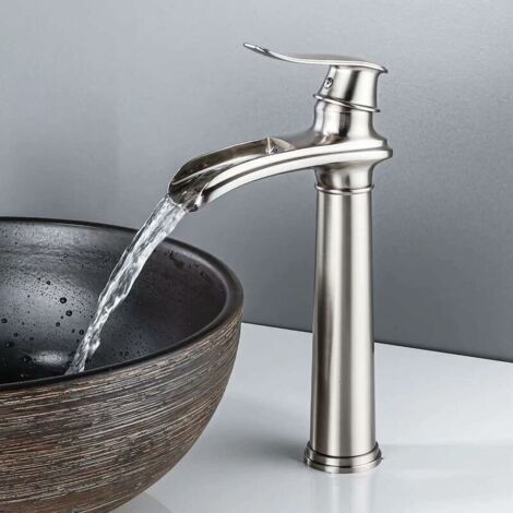 royaluxe -Robinet de salle de bain cascade haute, robinet de lavabo mat brossé rétro, robinets de lavabo en laiton, robinet de salle de bain mitig à levier unique antique pour salle de bain