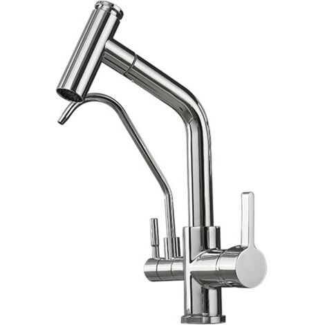 royaluxe -Robinets de cuisine à 3 voies avec douchette extractible, robinet de cuisine en laiton, eau chaude et froide purifiée, robinet de purificateur d'eau multifonction (couleur B)