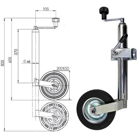 royaluxe -Roue jockey + bride de fixation diam 48mm