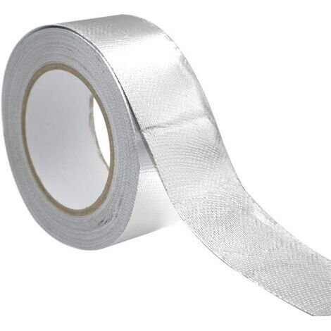 royaluxe -Ruban adhésif aluminium Bande d'étanchéité 5CM par 50m Epaisseur 0.08MM renforcé avec un tissu en maille de verre pour ventilations, Résistance aux hautes températures, Argent
