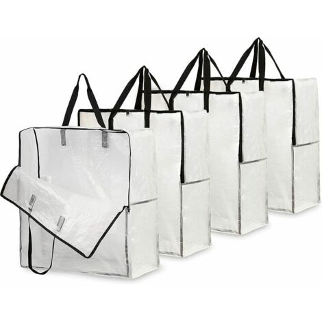 royaluxe - Sac De Rangement Transparent En Lot De 4, Grand Sac Demenagement XXL 60x60cm Avec Poignée De Transport, Sac Rangement Vêtements, Jouets, Couette Pour Buanderie, Garage Ou Grenier