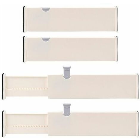 royaluxe - Separateur Tiroirs en Plastique Modulable (Lot de 4) - 37,5 x 10 cm - Diviseur de Tiroir Extensible - Organisateur Tiroir Cuisine, Chambre, Salle de Bain, Bureau, Placard et Commode