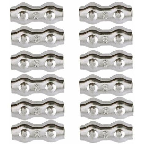 royaluxe -Serre Cable Acier 3mm 12 Pièces Serre Câbles Duplex Pince de Câble Acier inoxydable 304 D'agrafe de Câble,Câble Poignées pour 2mm Câble Métalliques Pince À Câble Corde à Linge