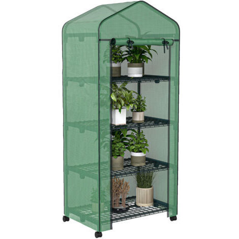 royaluxe -Serre de jardin balcon étagère serre 4 niveaux 69L x 50l x 165H cm acier époxy bâche amovible PE haute densité vert
