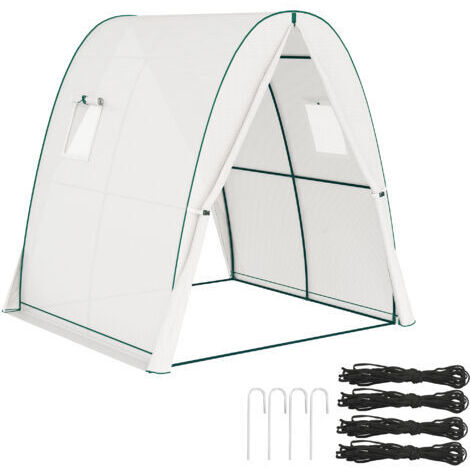 royaluxe -Serre voûtée avec sacs de sable et bâche plastique. 2 portes enroulables. fenêtres en filet. portable. 1.8 x 1.8 x 2 m. blanche