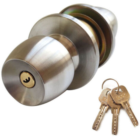 royaluxe -Serrure De Bouton De Porte, Avec 3 Cles, Acier Inoxydable Poli