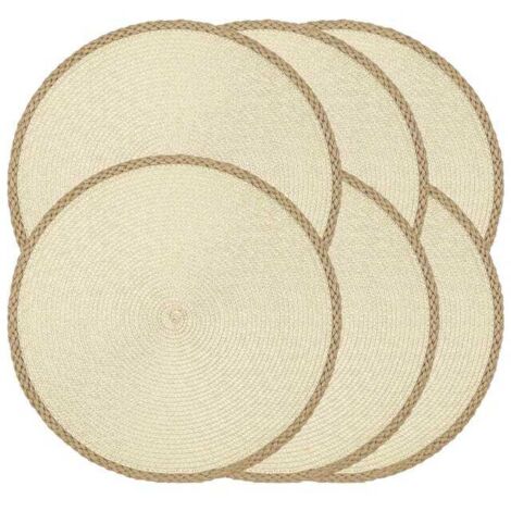 royaluxe - Set de table tissé simple 6 pièces, tapis rond décoratif antidérapant, beige, diamètre 38cm