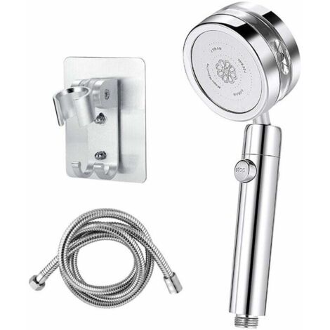 royaluxe - Soffione doccia Turbocharged argento con tubo flessibile da 1,5 m e supporto doccia a parete, interruttore a un pulsante, soffione doccia rimovibile e facile da pulire