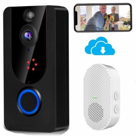 royaluxe - Sonnette sans Fil avec Camera,  Visiophone sans Fil, 1080P Résolution FHD, Détection de Mouvement PIR, Vision Nocturne Claire, Audio Bidirectionnel, IP66 Étanche, Stockage en Nuage Gratuit