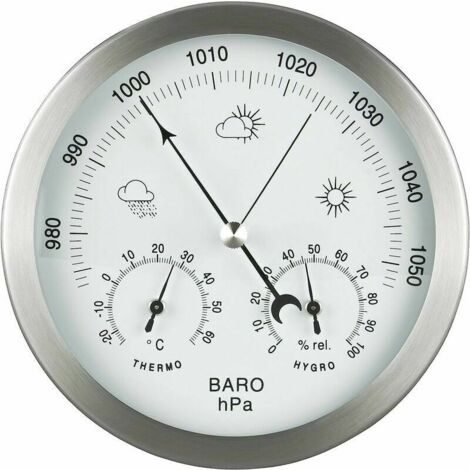 royaluxe -Station météo 3en1 cadre inox Ø 14 cm baromètre thermomètre hygromètre