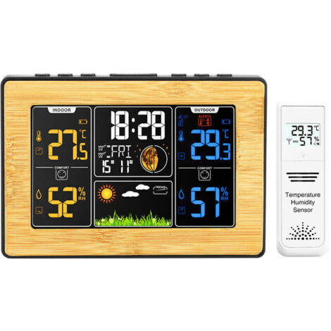 royaluxe - Station météo sans Fil avec Capteur Extérieur Intérieur Extérieur Thermomètre Humidité Baromètre Horloge Météo Alarme Phase de Lune