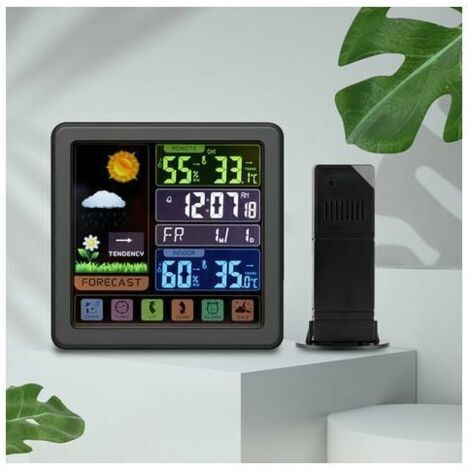 royaluxe - Station Météo sans Fil,Station Météo avec LCD Écran Couleur Thermomètre Hygromètre Intérieur Extérieur avec Capteur Extérieur, Réveil Snooze, Afficher Date, Bureau, Serre, pour La Maison