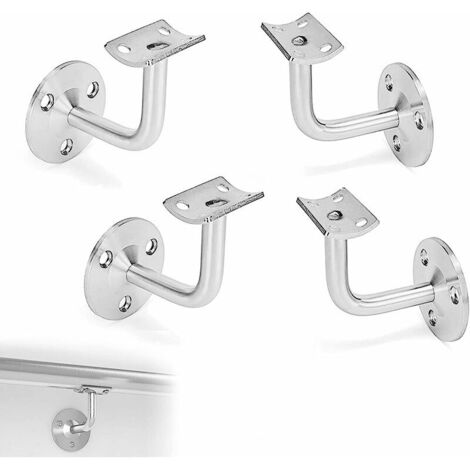 royaluxe - Supports de Main Courante pour Fixation Murale Supports de Rail d'escalier INOX Supports Muraux Supports de Main Courante pour Rampe Escalier Support Mural de Garde-Corps Argent 4 Pièces