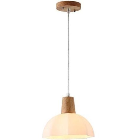 royaluxe -Suspension en bois et en verre, luminaire de plafond en verre blanc laiteux, lampe suspendue rustique pour cuisine, îlot à manger, décoration de hall (luminaire simple, lumière chaude)