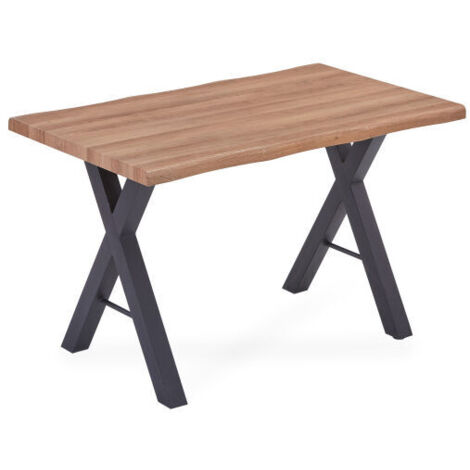 royaluxe -Table à manger 120x70x76cm, plan de travail 4cm, structure de surface mate, aspect naturel, design aux bords incurvés, pieds modernes en forme de X-A qui apportent une simplicité naturelle d