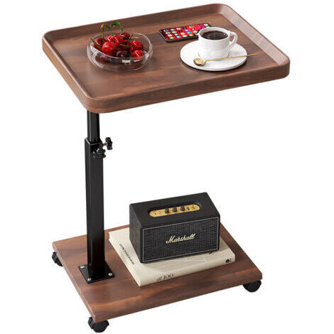 royaluxe -Tables d'appoint à roulettes, table basse, moderne, réglable en hauteur, table d'appoint, bois, rotative à 360°, table pour ordinateur portable pour canapé, canapé, lit, table de canapé pour