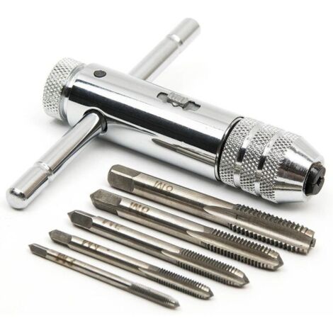 royaluxe -Tarauds à main  Tarauds Métrique  Tarauds et filières  M3 M4 M5 M6 M8 Tarauds  Tarauds à fileter  avec Porte taraud réversible à cliquet