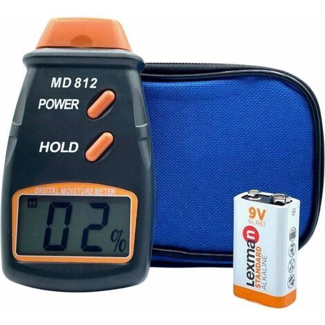 royaluxe -Test Humidité [Notice + Sac de Rangement+ Pile 9V], Humidimètre Numérique Bois Mur Portable à 2 broches , Écran LCD Numérique HD