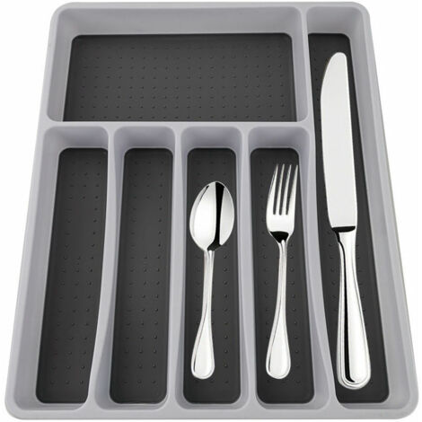 royaluxe - Tiroir Organisateur Couverts Plateau Argenterie Ustensiles De Rangement 6 Sections pour Cuisine Bureau Salle À Manger, modèle: Gris 6