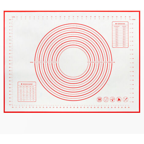 royaluxe - Très Grand Tapis de Pâtisserie en Silicone Avec Mesures, Tapis de Cuisson Antidérapant,Tapis de Roulement de Pâte Antiadhésif pour Pizza au Gâteau (60x50cm, Épaisseur , Rouge)