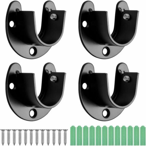 royaluxe - Tringle à Rideaux en Forme de U, Support de Tringle à Penderie à Rideaux, Douilles de Poteau de Penderie en Acier Inoxydable, Support de Bride, Extrémité de Tige de Penderie avec Vis 25mm  
