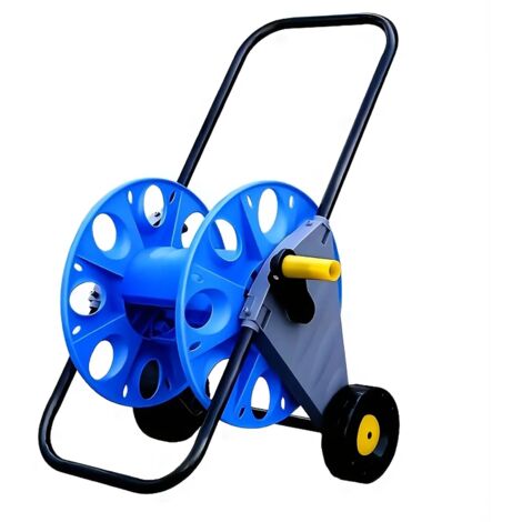 (ROYAUME-UNI, Bleu) Chariot à tuyau d'arrosage manuel, enrouleur de tuyau d'arrosage à 4 roues, robuste, pour jardin, cour ou maison, bleu