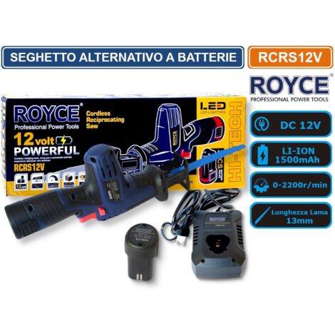 ROYCE RCRS12V SEGHETTO ALTERNATIVO ELETTRICO RICARICABILE A GATTUCCIO 2 BATTERIE MULTIMATERIALE CON DOPPIA BATTERIA AL LITIO 1500mAh