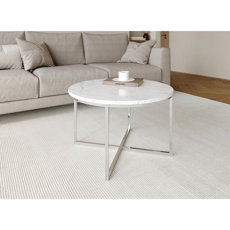 Deco In Paris - royce - Table basse ronde effet marbre avec pieds chromés royce