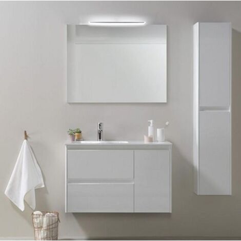 ROYO ALFA Conjunto Mueble de Baño Completo 2 Cajones 1 Puerta 90 cm Blanco Brillo - ref: C0074184