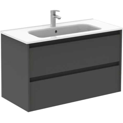 ROYO SANSA Mueble de Baño con Lavabo 2 Cajones Antracita Brillo - Medida: 100 cms - ref: C0072493
