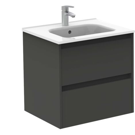 ROYO SANSA Mueble de Baño con Lavabo 2 Cajones Antracita Brillo - Medida: 60 CMS - ref: C0072478