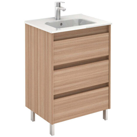 ROYO SANSA Mueble de Baño con Lavabo 3 Cajones Nogal Arenado - Medida: 60 CMS - ref: C0072559