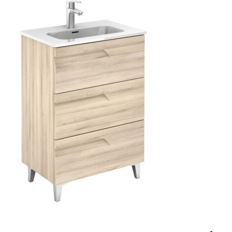 ROYO VITALE Conjunto Mueble de Baño Completo Fondo Reducido 2 Cajones Beige Nature - Medida: 60 CMS - ref: C0072587