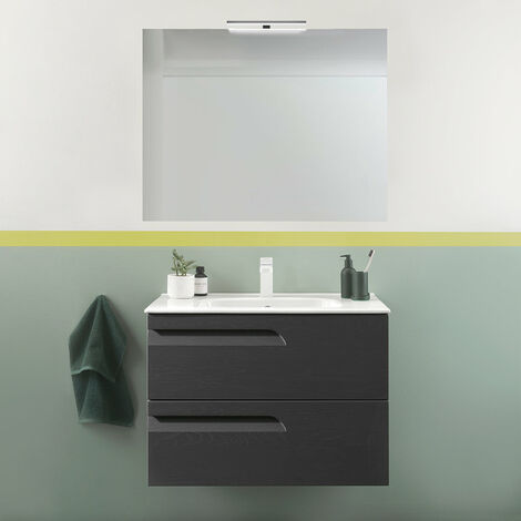 ROYO VITALE Conjunto Mueble de Baño Completo Fondo Reducido 2 Cajones Gris Nature - Medida: 80 cms - ref: C0072355