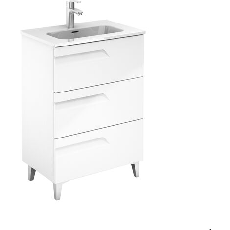 ROYO VITALE Conjunto Mueble de Baño Completo Fondo Reducido 3 Cajones Blanco Brillo - Medida: 60 CMS - ref: C0072364