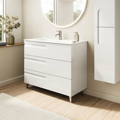 ROYO VITALE Mueble de Baño con Lavabo 3 Cajones Blanco Brillo - Medida: 100 cms - ref: C0072624