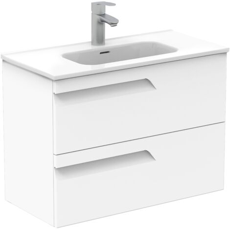 ROYO VITALE Mueble de Baño con Lavabo Fondo Reducido 2 Cajones Blanco Brillo - Medida: 80 cms - ref: C0072594