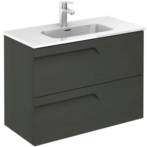 ROYO VITALE Mueble de Baño con Lavabo Fondo Reducido 2 Cajones Gris Nature - Medida: 80 cms - ref: C0072361