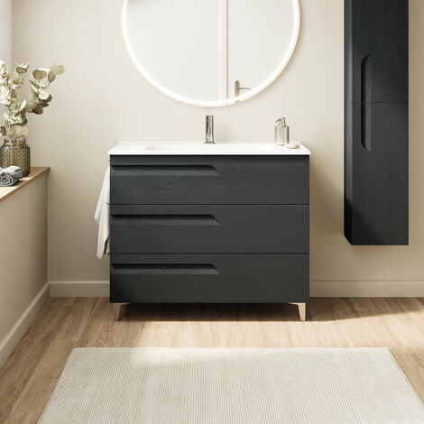 ROYO VITALE Mueble de Baño con Lavabo Fondo Reducido 3 Cajones Gris Nature - Medida: 80 cms - ref: C0072381