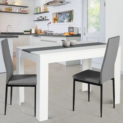 ROZY Mesa de comedor para 6 personas blanca y gris 110 cm