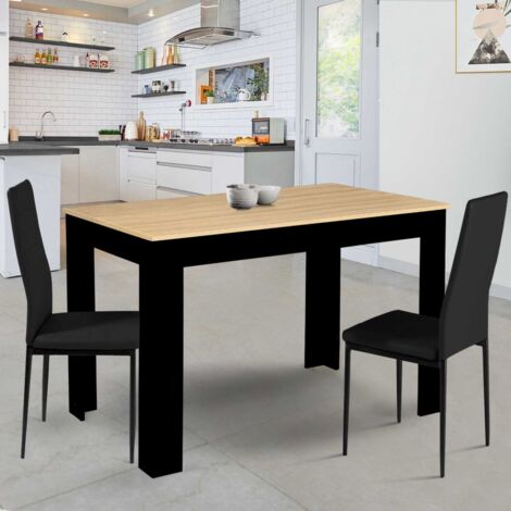 ROZY Mesa de comedor para 6 personas, negra, tablero de haya 110 cm