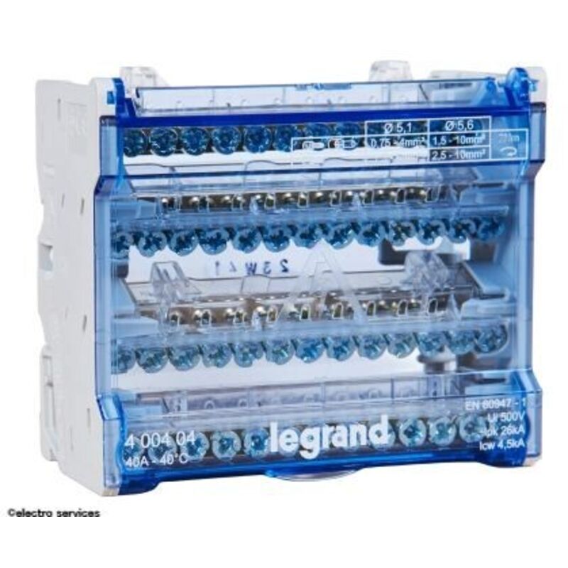 Répartiteur modulaire à barreaux étagés tétrapolaire 40A 12 départs 6 modules Legrand 400404