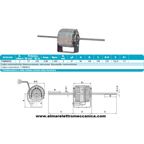 RPM 11004912 Motore 220 W BIALBERO 3 Velocità aspiratore Fan Coil