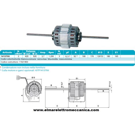 RPM 11021403 Motore 920 W BIALBERO 5 Velocità aspiratore Fan Coil
