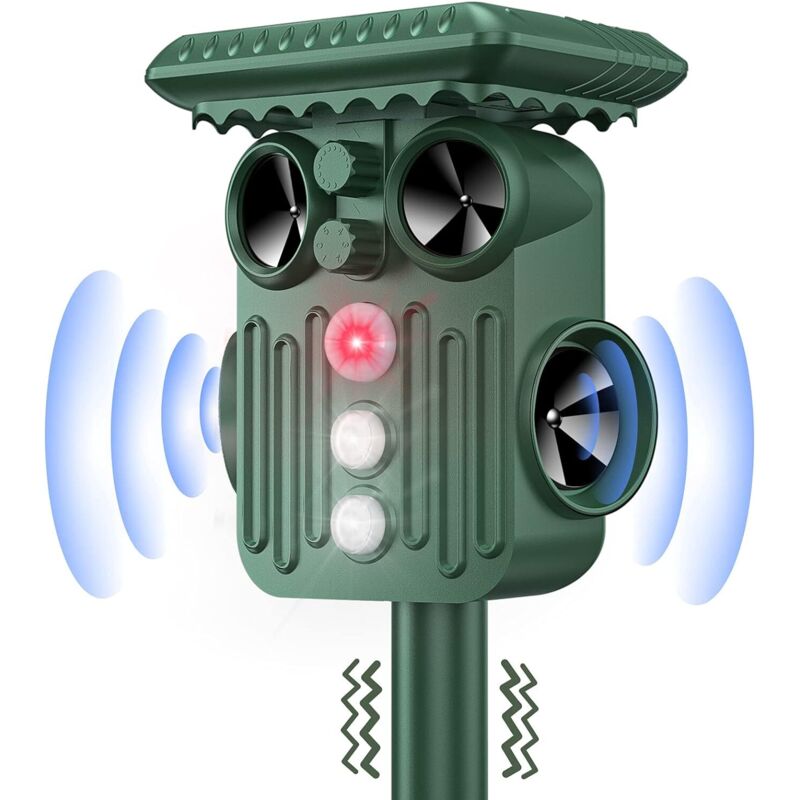 Yoyo - Répulsif Chat Exterieur Ultrason Solaire - Flash led - Étanche IP66 - Animaux Chats/Chiens/Oiseaux/Souris/Serpents