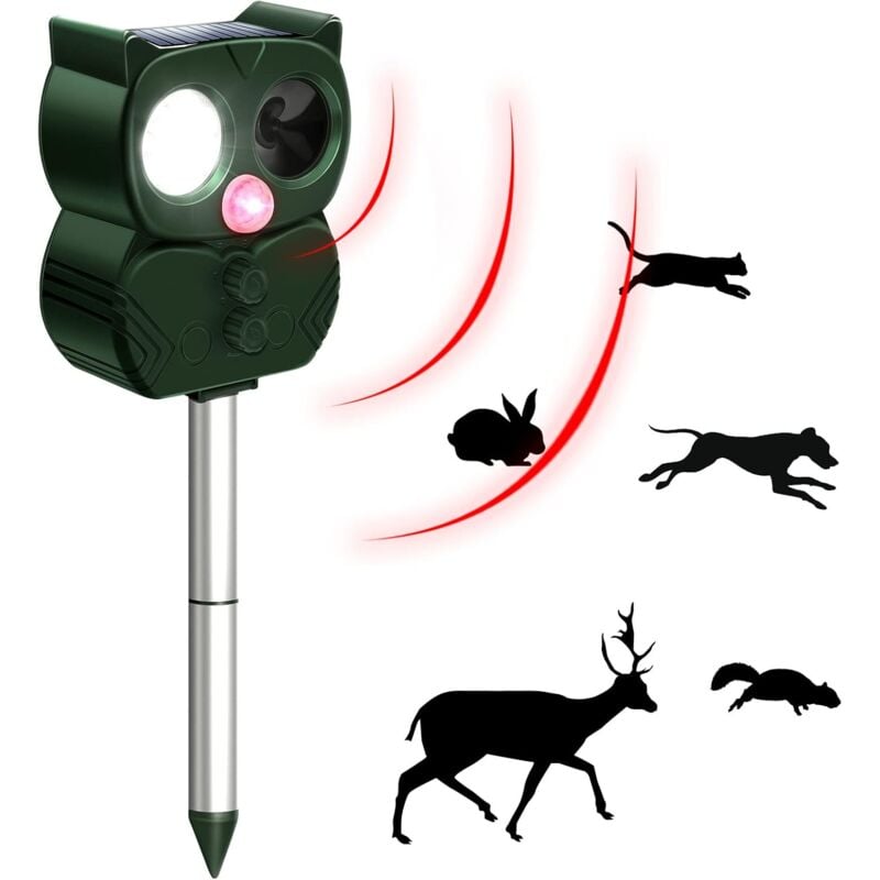 Aougo - Répulsif Chat Ultrason, Repulsif Chat Solaire,Solaire pour à ultrasons Anti Taupe, 5 Fréquences Réglables Etanche IP66 pour Anti Serpent