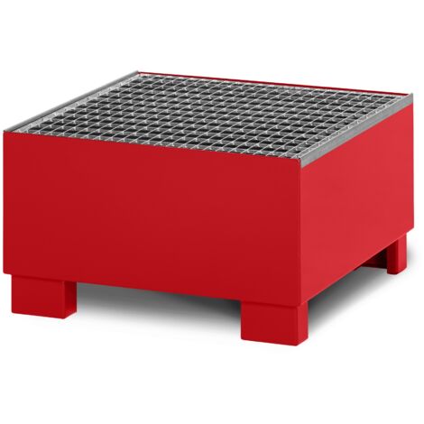 RR Industrietechnik Auffangwanne aus Stahl für 1x 200 Liter Fass mit Gitterrost RAL 3000 feuerrot