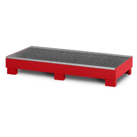 RR Industrietechnik Auffangwanne aus Stahl für 3x 200 Liter Fass mit Gitterrost RAL 3000 feuerrot